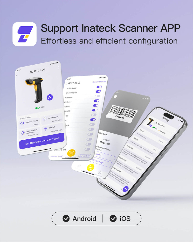 AI Bluetooth Barcode Scanner with APP/SDK Support & Hyper Long 100M Transmission Range, BCST-21-AI