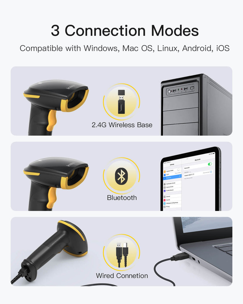 AI Bluetooth Barcode Scanner with APP/SDK Support & Hyper Long 100M Transmission Range, BCST-21-AI