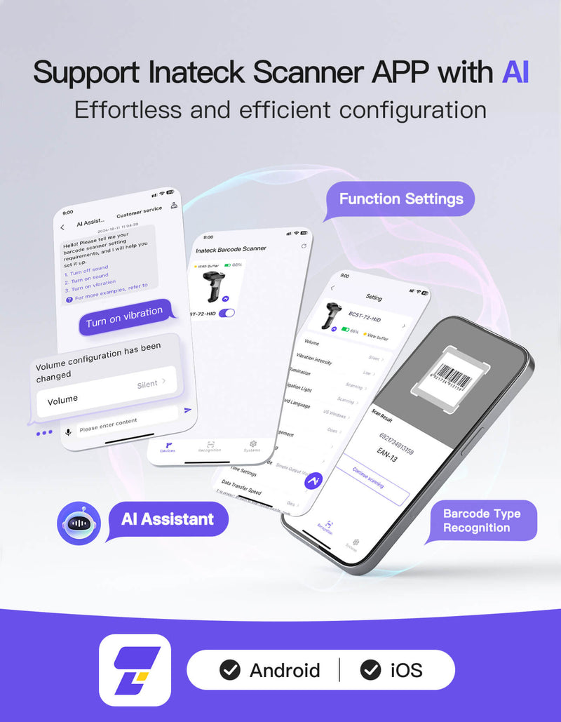 AI Bluetooth 2D Barcode Scanner with APP/SDK Support & Fast Accurate Scanning, BCST-72