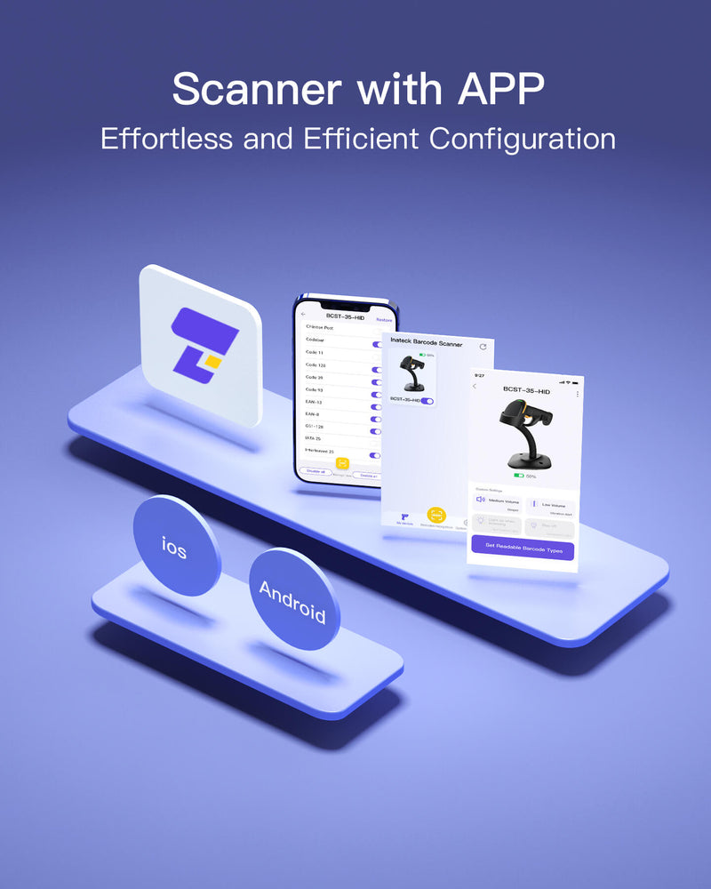 2D Bluetooth Barcode Scanner with APP/SDK Support & Adjustable Stand, BCST-35